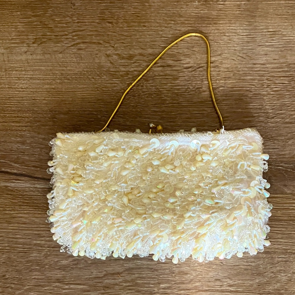 Elegant Cream Beaded Clutch Vintage